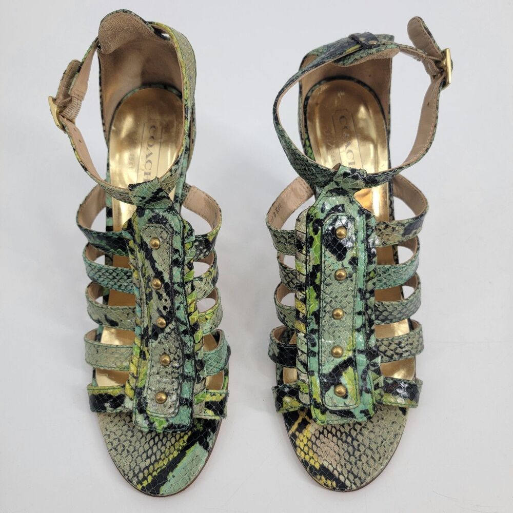 Coach Womens 9B Multicolor Snake Print Gladiator Cage Sandals Studded Italy Q419